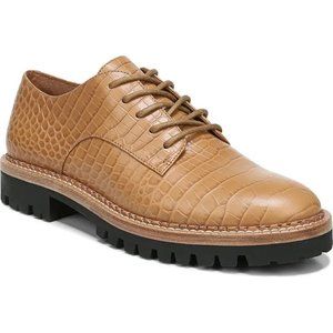 Vince Camilla Tan Croc Embossed Leather Derby Oxfords